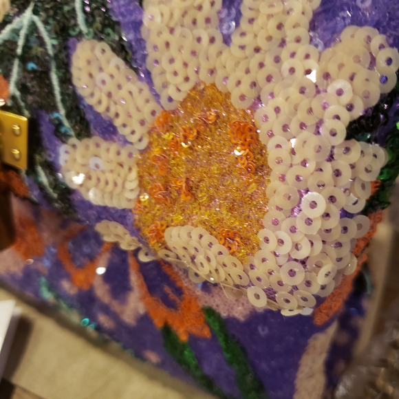 NWT! Kurt Geiger Purple Sequin Floral Crossbody Bag w/ Lock & Dusty - Picture 5 of 12